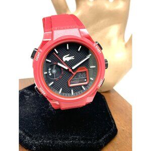 Lacoste Men's Watch 2011368 Quartz Analog Digital LC33 Red Dial Rubber Band 45mm